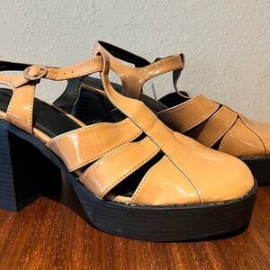 🌿 ASOS Tan Platform Heels w/ Black Block Heel – Size 11